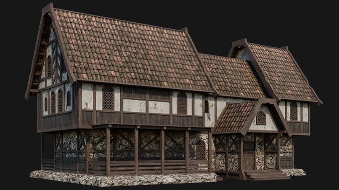 225-226-227-228 Old Medieval Houses Pack 4K Textures Low-poly 3D model 3