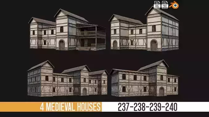 237-238-239-240 Old Medieval Houses Pack 4K Textures Low-poly 3D model
