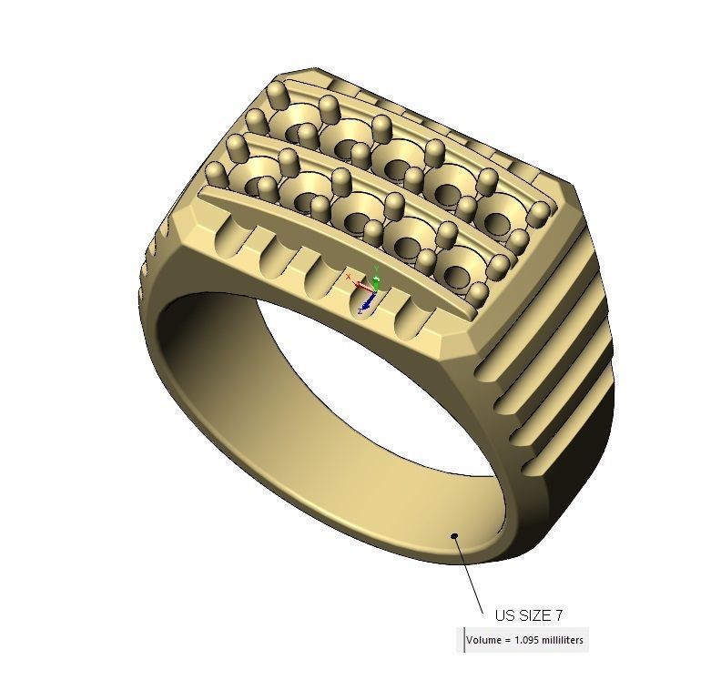 Double diamond row round top undulated signet US sizes 7to10 3D print model_11