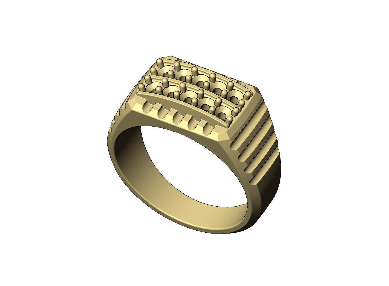 Double diamond row round top undulated signet US sizes 7to10 3D print model_6