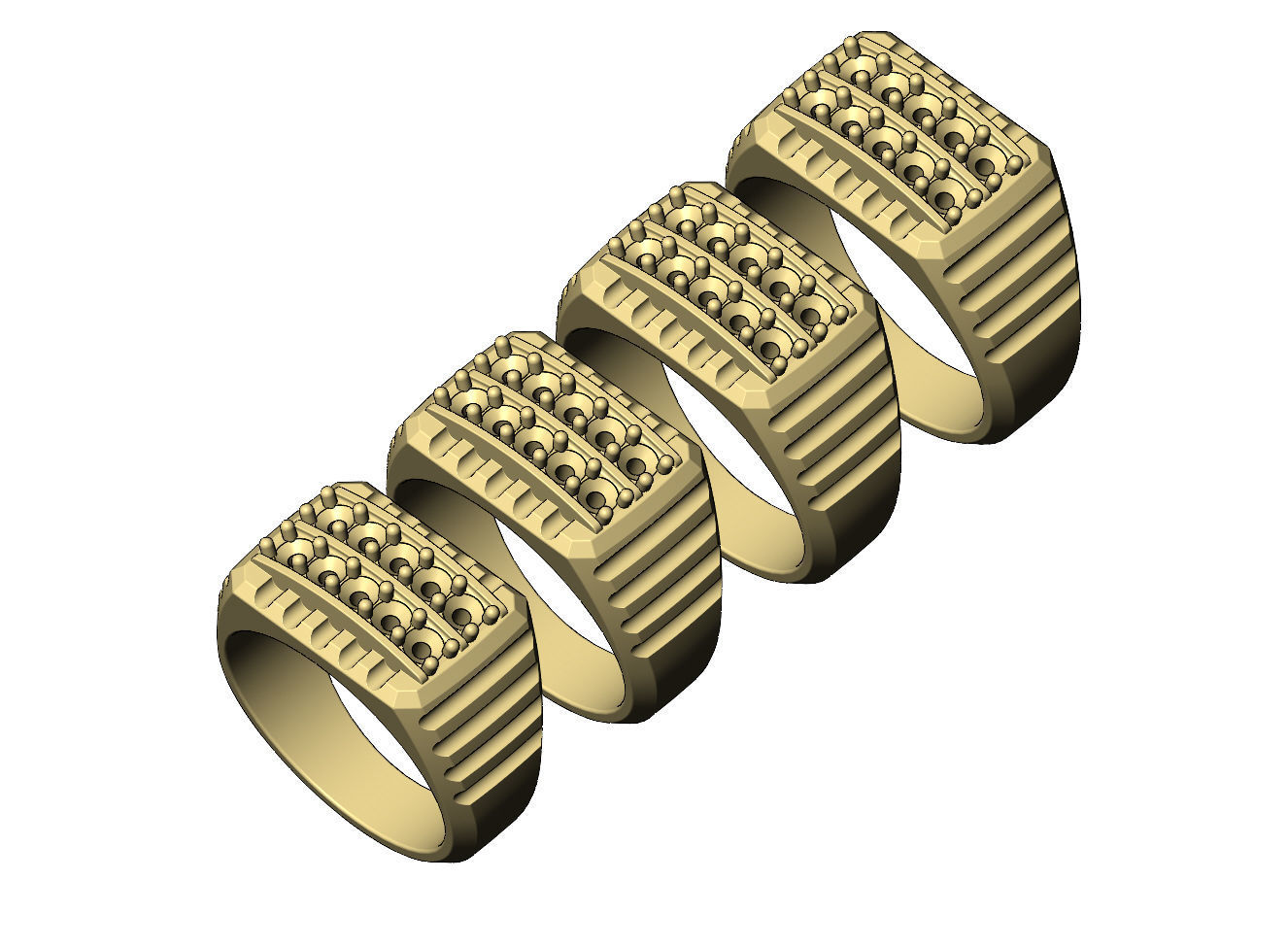 Double diamond row round top undulated signet US sizes 7to10 3D print model_5