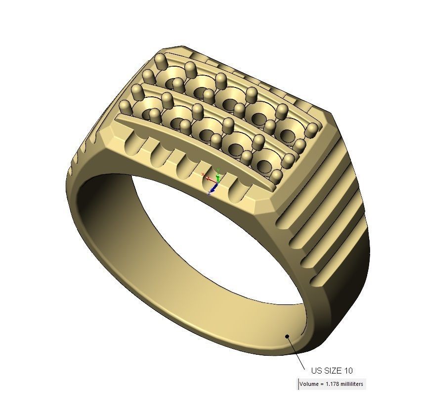 Double diamond row round top undulated signet US sizes 7to10 3D print model_12