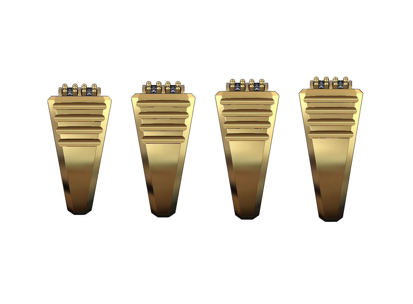 Double diamond row round top undulated signet US sizes 7to10 3D print model_1