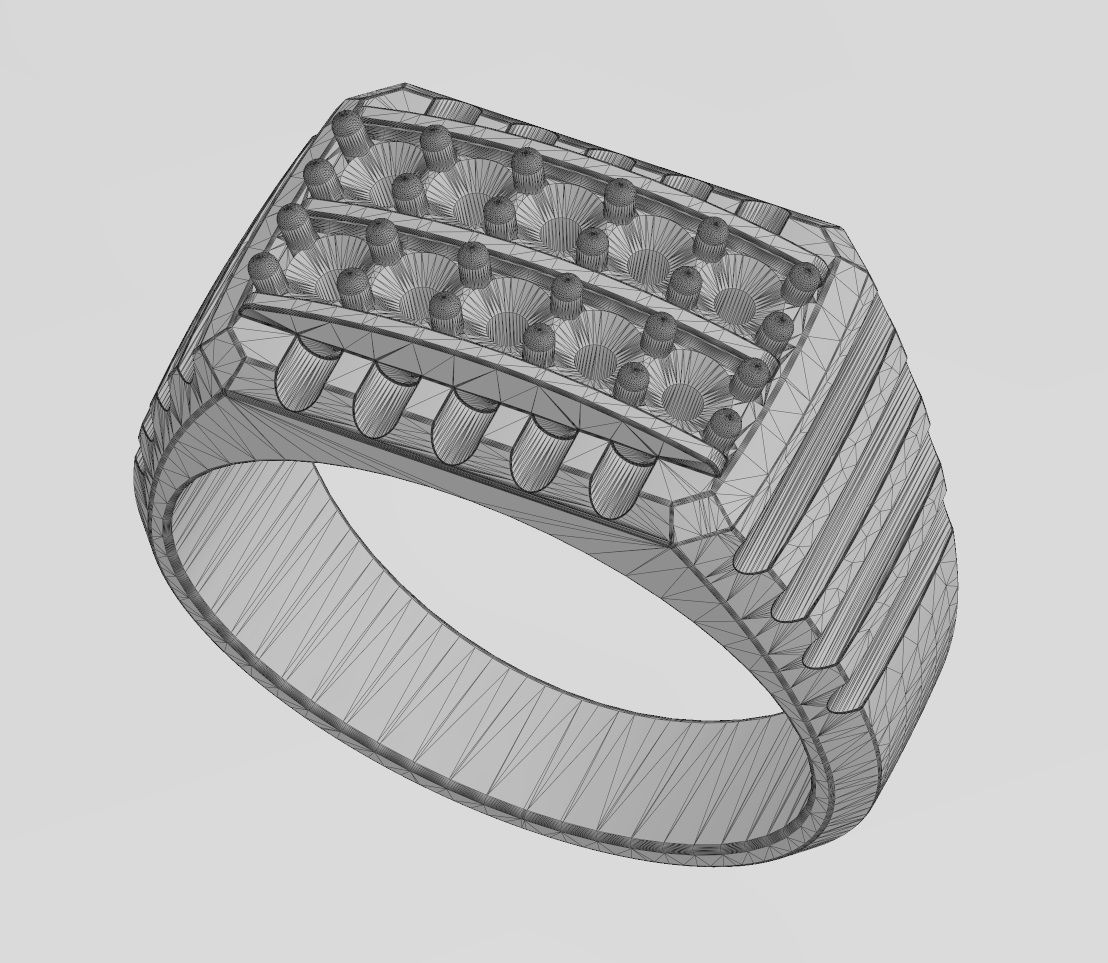 Double diamond row round top undulated signet US sizes 7to10 3D print model_14