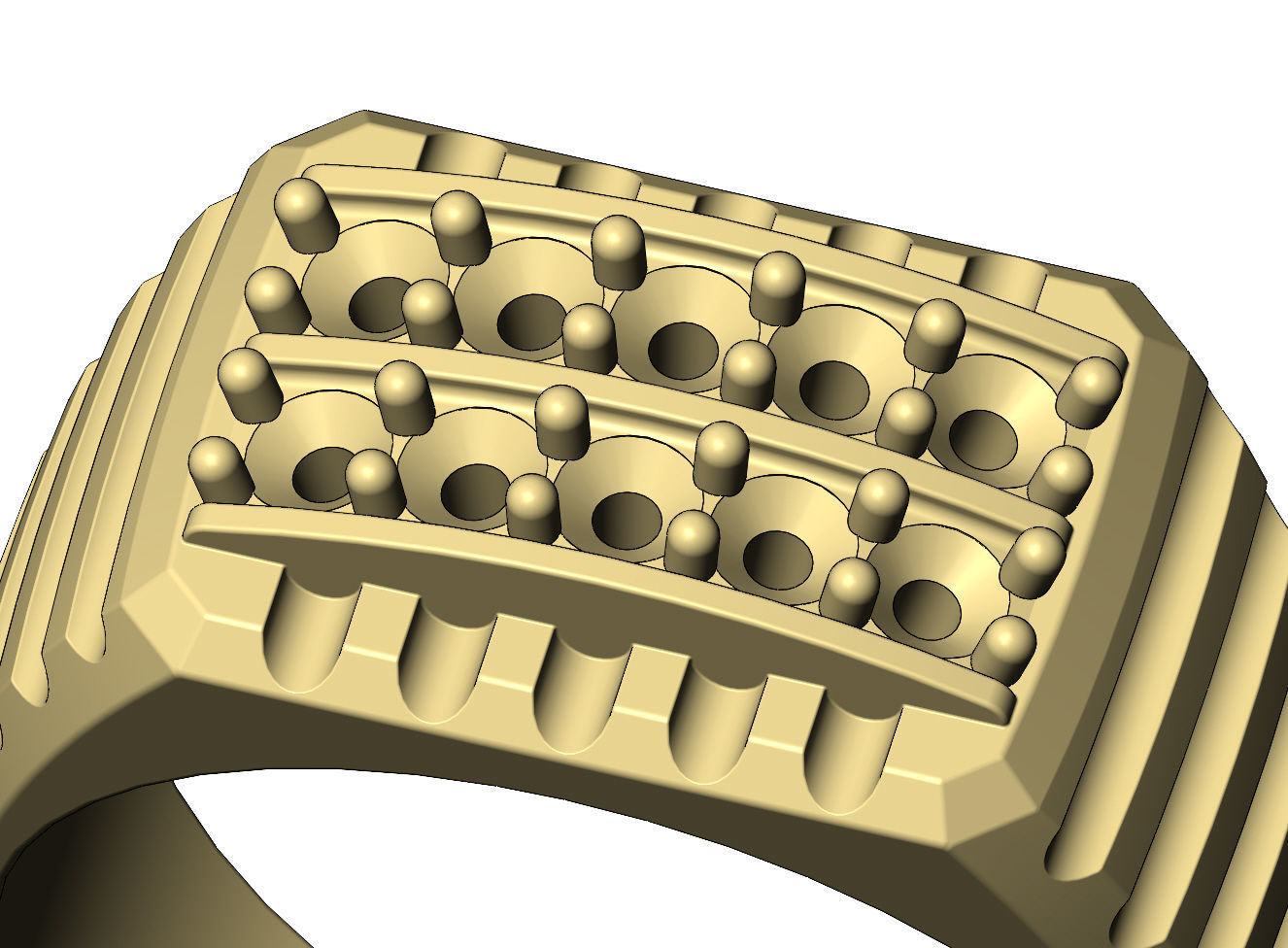 Double diamond row round top undulated signet US sizes 7to10 3D print model_10