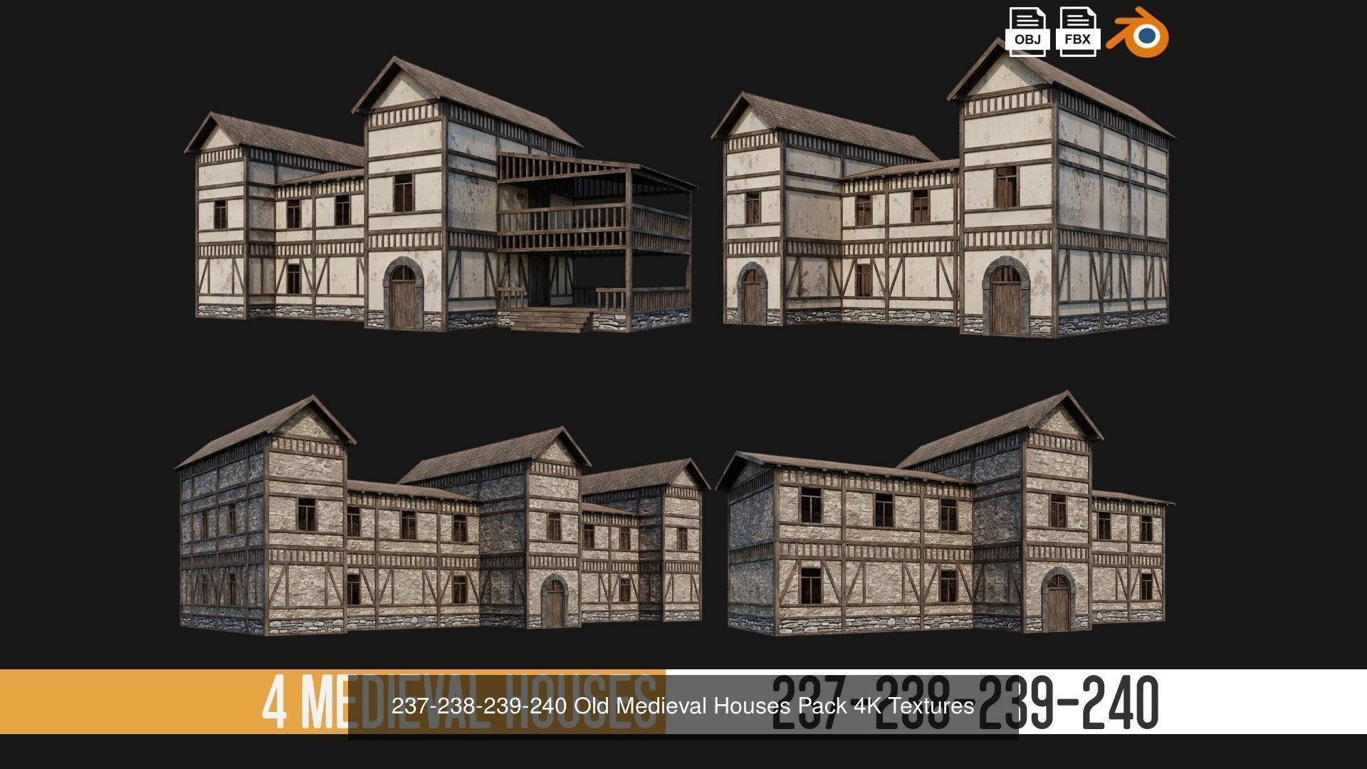 201-240 OLD MEDIEVAL HOUSES BUILDINGS PACK 4K Textures 3D Model Collection_12