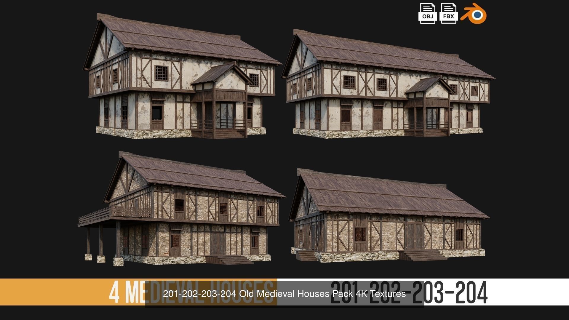 201-240 OLD MEDIEVAL HOUSES BUILDINGS PACK 4K Textures 3D Model Collection_3