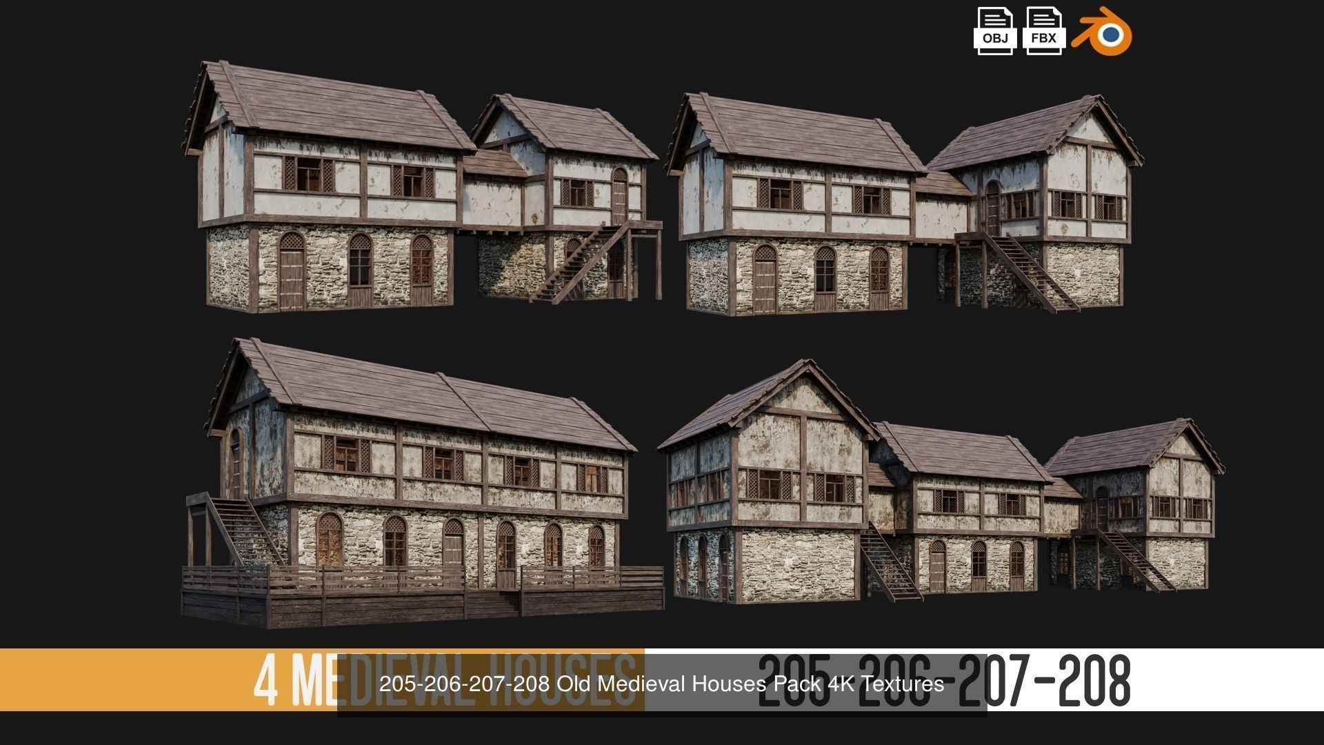 201-240 OLD MEDIEVAL HOUSES BUILDINGS PACK 4K Textures 3D Model Collection_4