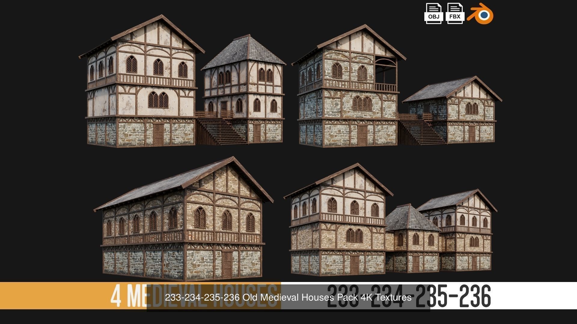 201-240 OLD MEDIEVAL HOUSES BUILDINGS PACK 4K Textures 3D Model Collection_11