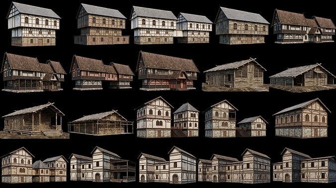 201-240 OLD MEDIEVAL HOUSES BUILDINGS PACK 4K Textures 3