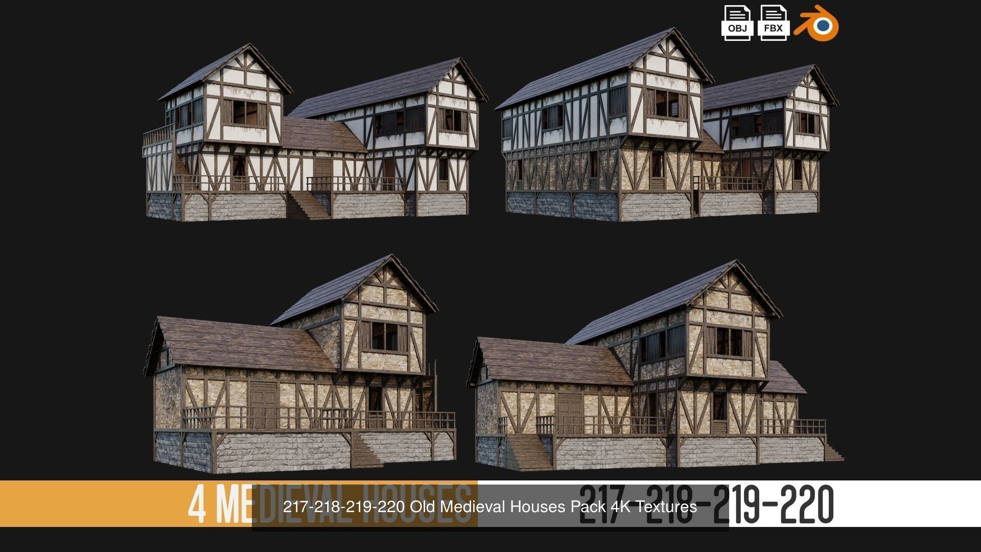 201-240 OLD MEDIEVAL HOUSES BUILDINGS PACK 4K Textures 3D Model Collection_7