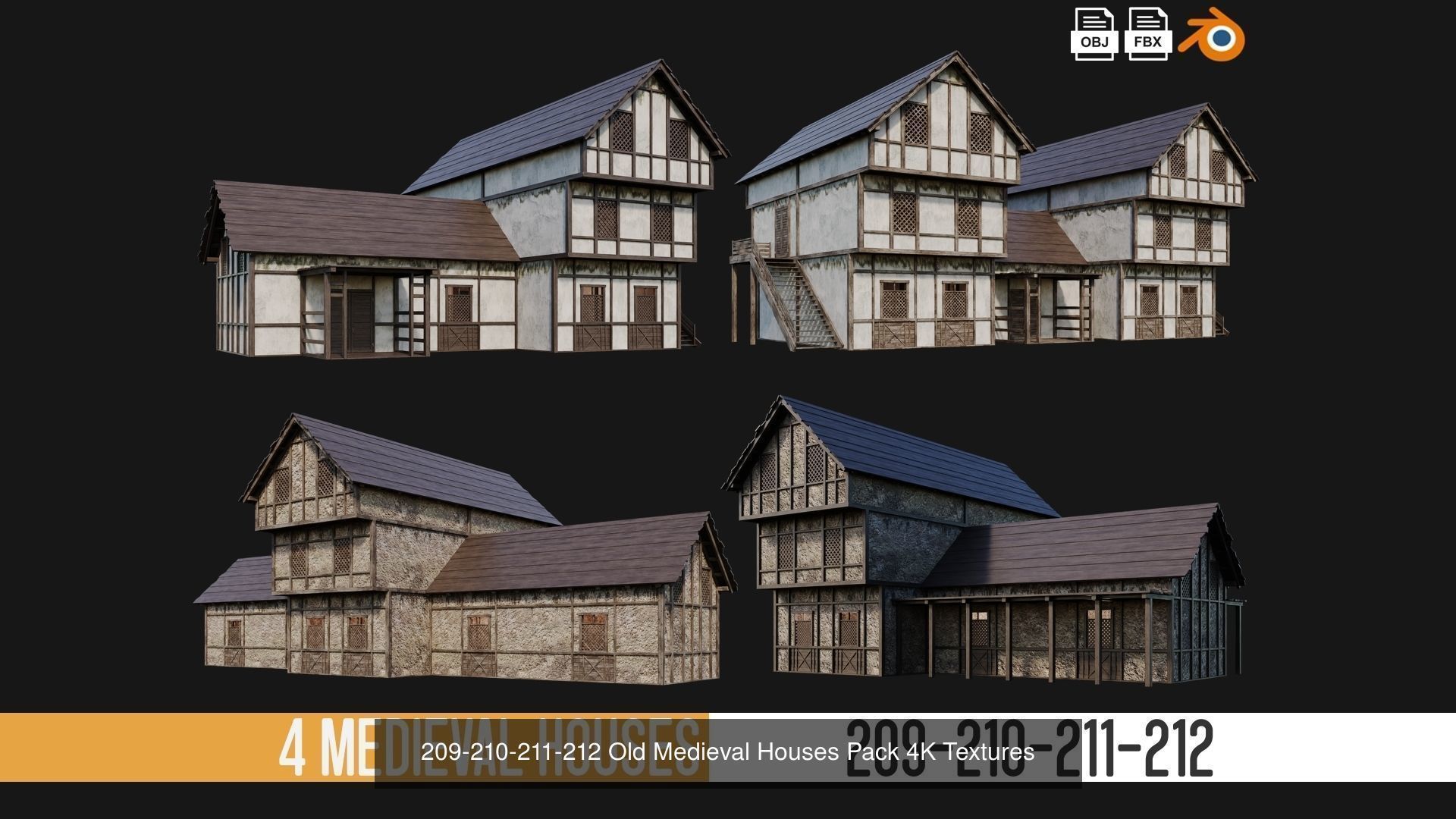 201-240 OLD MEDIEVAL HOUSES BUILDINGS PACK 4K Textures 3D Model Collection_5