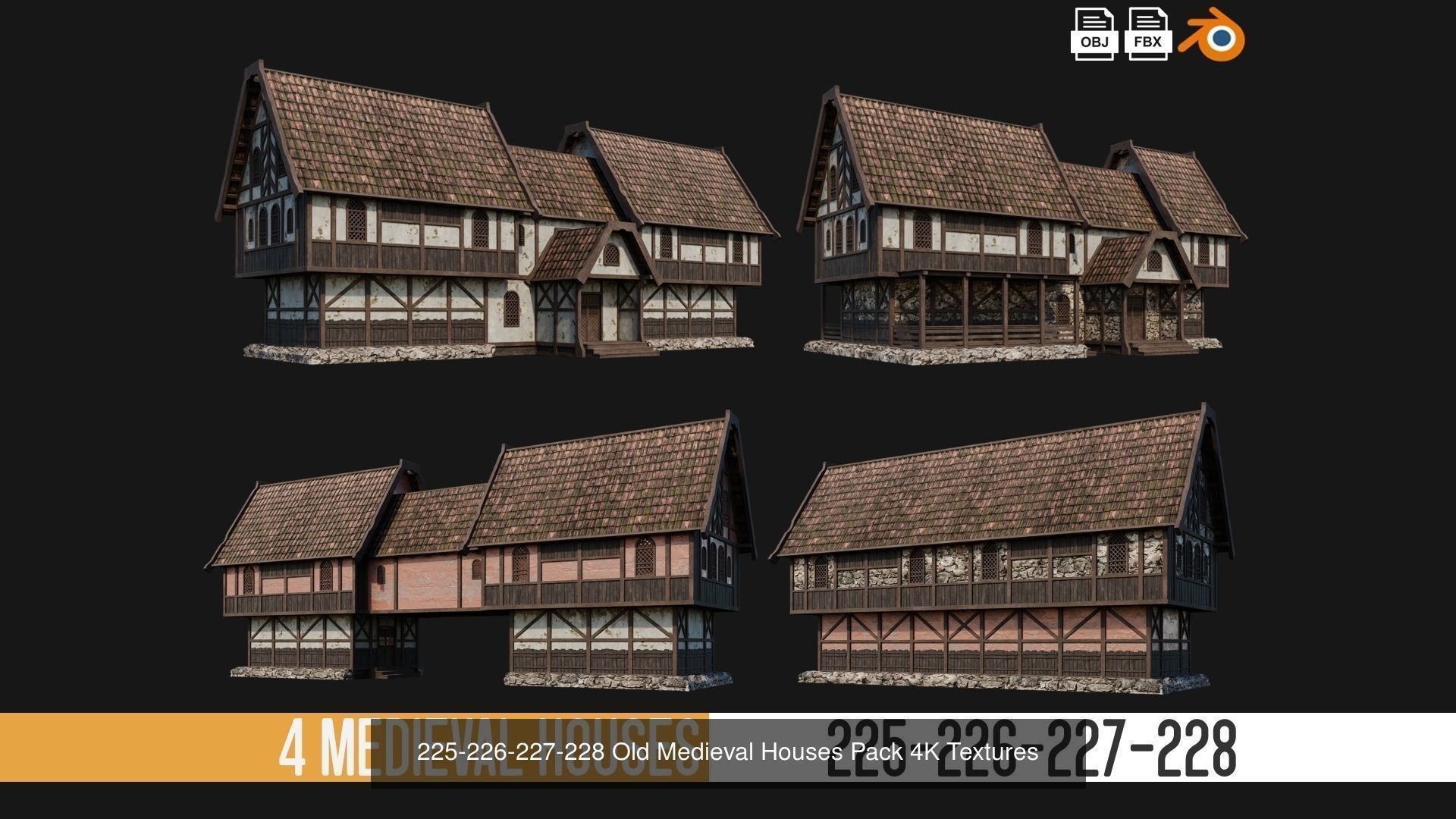 201-240 OLD MEDIEVAL HOUSES BUILDINGS PACK 4K Textures 3D Model Collection_9