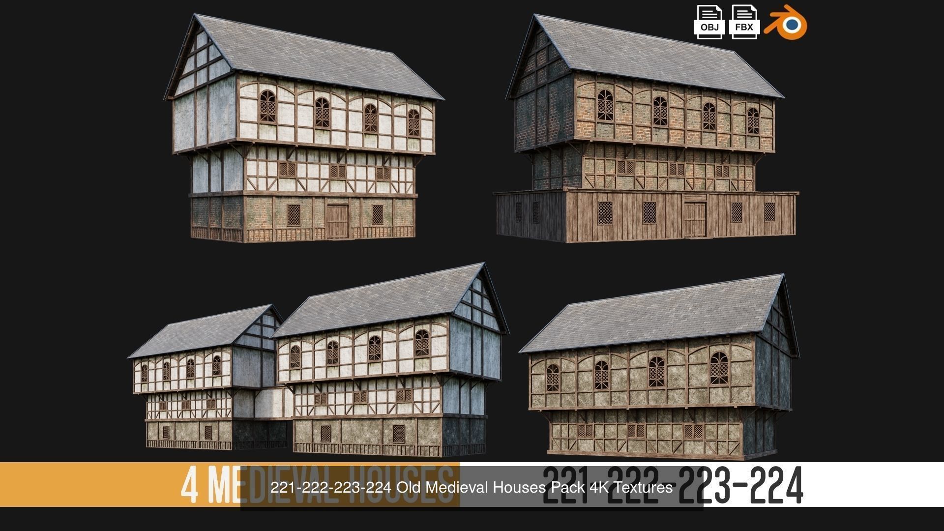 201-240 OLD MEDIEVAL HOUSES BUILDINGS PACK 4K Textures 3D Model Collection_8