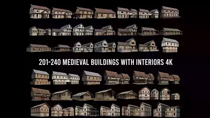 201-240 OLD MEDIEVAL HOUSES BUILDINGS PACK 4K Textures 3D Model Collection