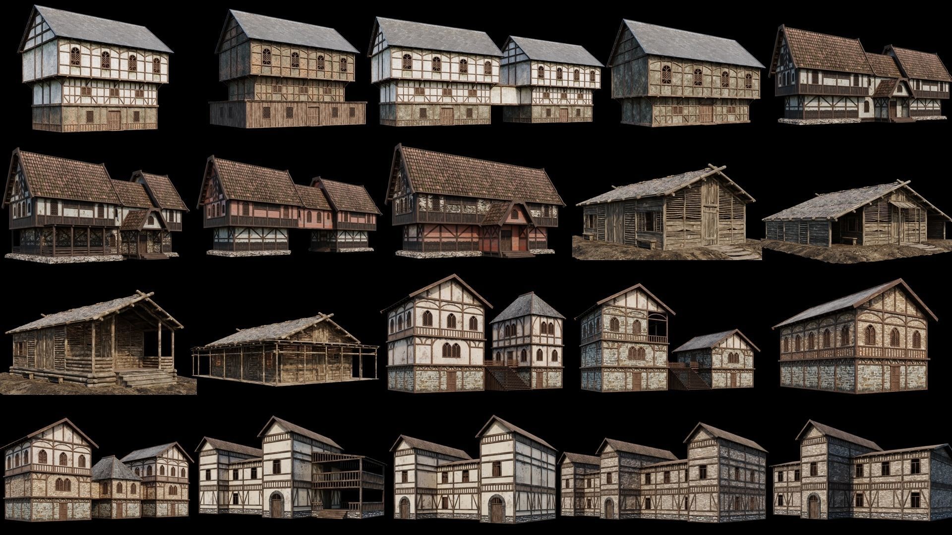 201-240 OLD MEDIEVAL HOUSES BUILDINGS PACK 4K Textures 3D Model Collection_13
