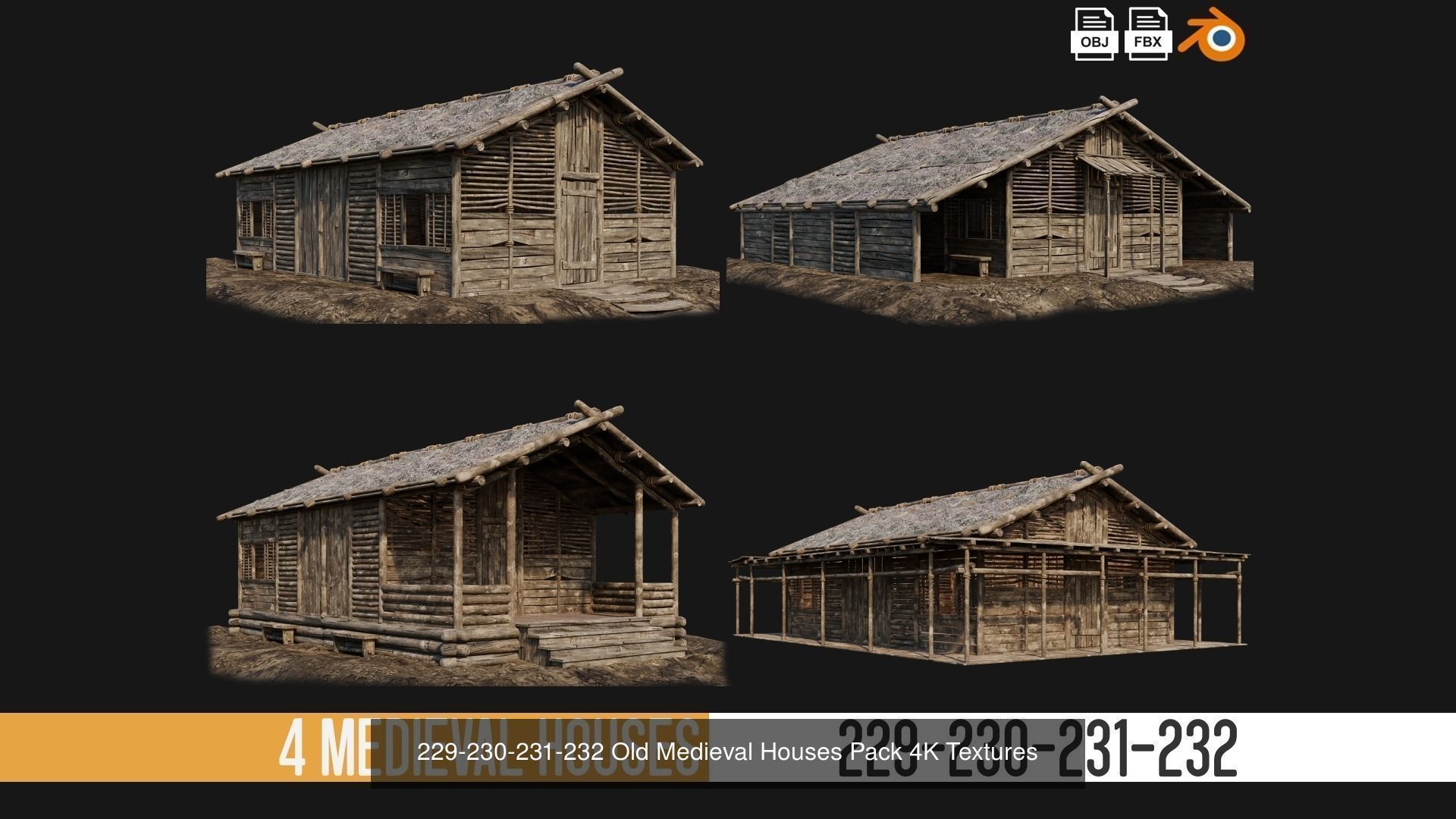 201-240 OLD MEDIEVAL HOUSES BUILDINGS PACK 4K Textures 3D Model Collection_10