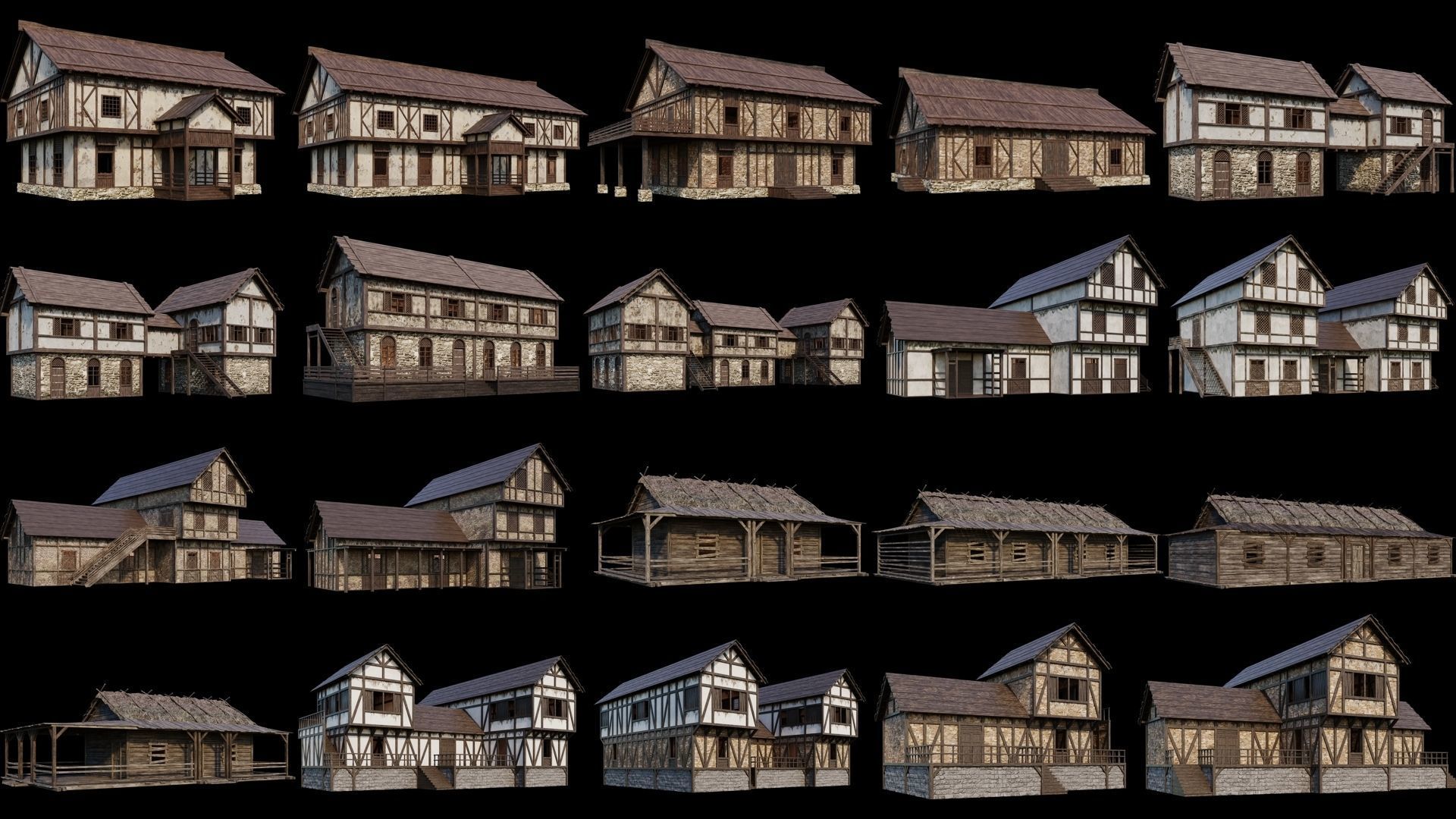 201-240 OLD MEDIEVAL HOUSES BUILDINGS PACK 4K Textures 3D Model Collection_1
