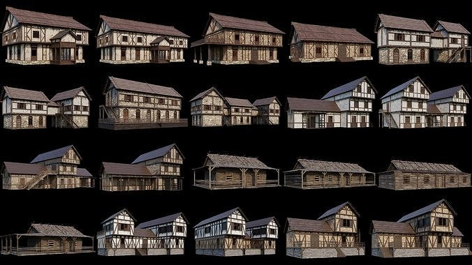 201-240 OLD MEDIEVAL HOUSES BUILDINGS PACK 4K Textures 2