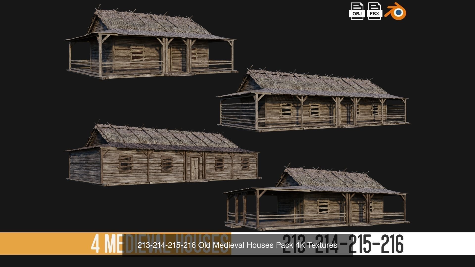 201-240 OLD MEDIEVAL HOUSES BUILDINGS PACK 4K Textures 3D Model Collection_6