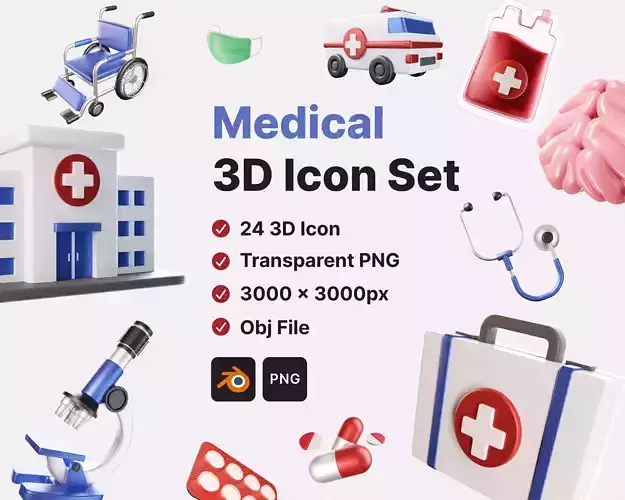 Medical 3D icon Set UX UI Web Design Elements 3d rendering 