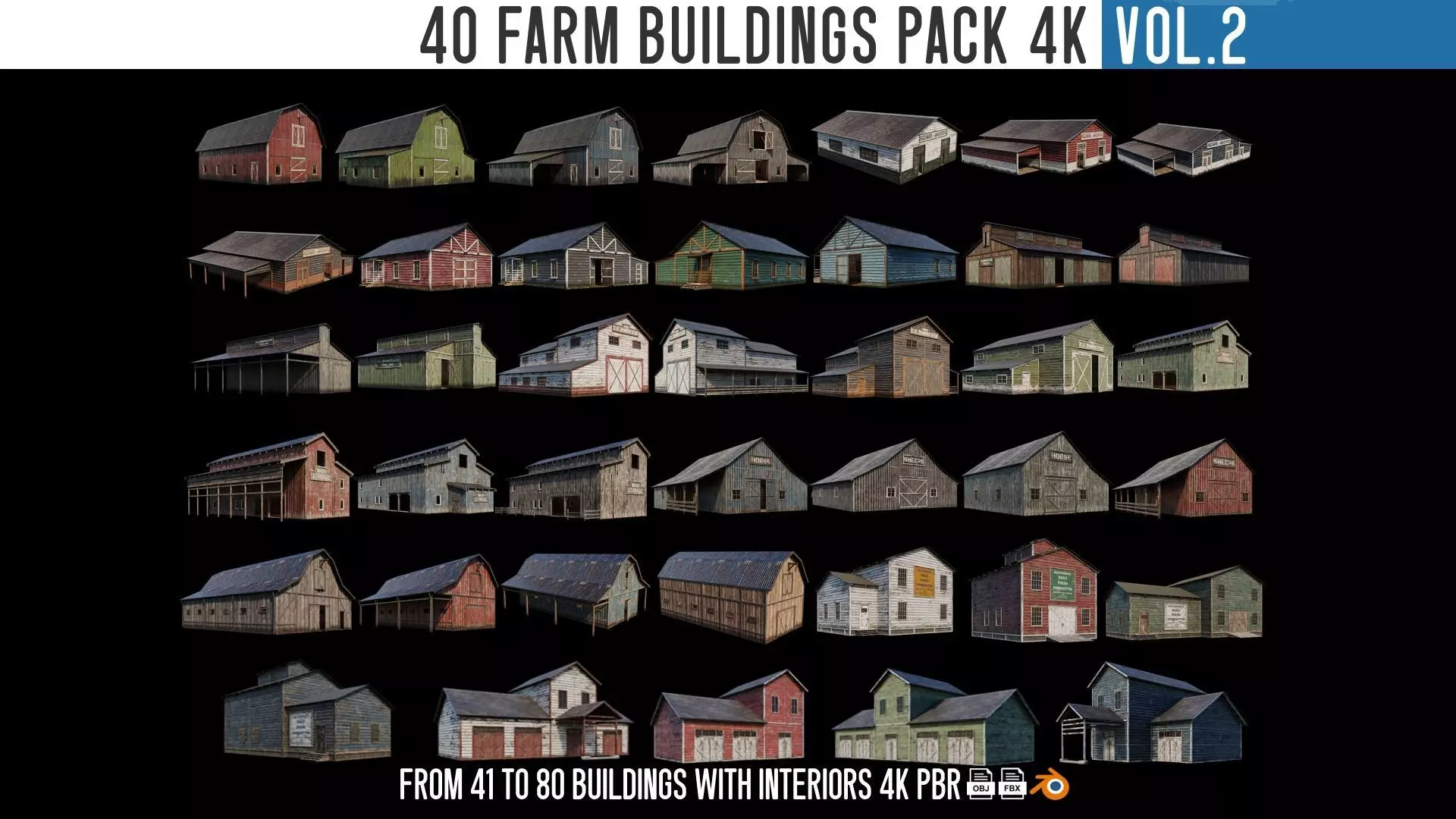 41-80 FARM BUILDINGS PACK 4K PBR Textures GameReady 3D Model Collection_0