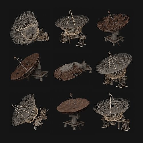 POST APO SATELLITE ANTENNA DISH IMPROVISED DESTROYED COLLECTION Low-poly 3D model