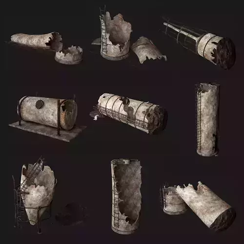 POST APO SILO SILOS RUINS TANK DESTROYED SURVIVAL COLLECTION Low-poly 3D model