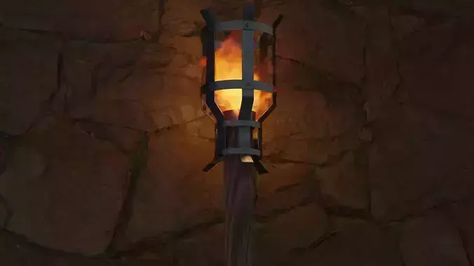 Medieval Torch and VDB Animated Fire 3D model