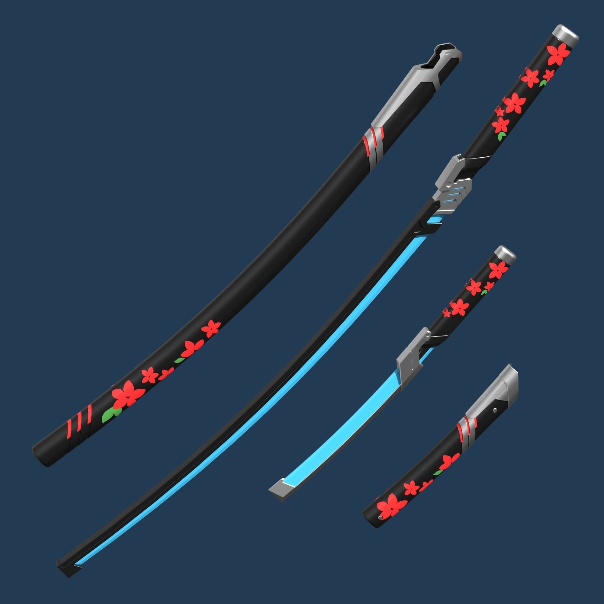 Genji Cyber Demon Katana and Knife - Overwatch 2 - cosplay props 3D print model_7