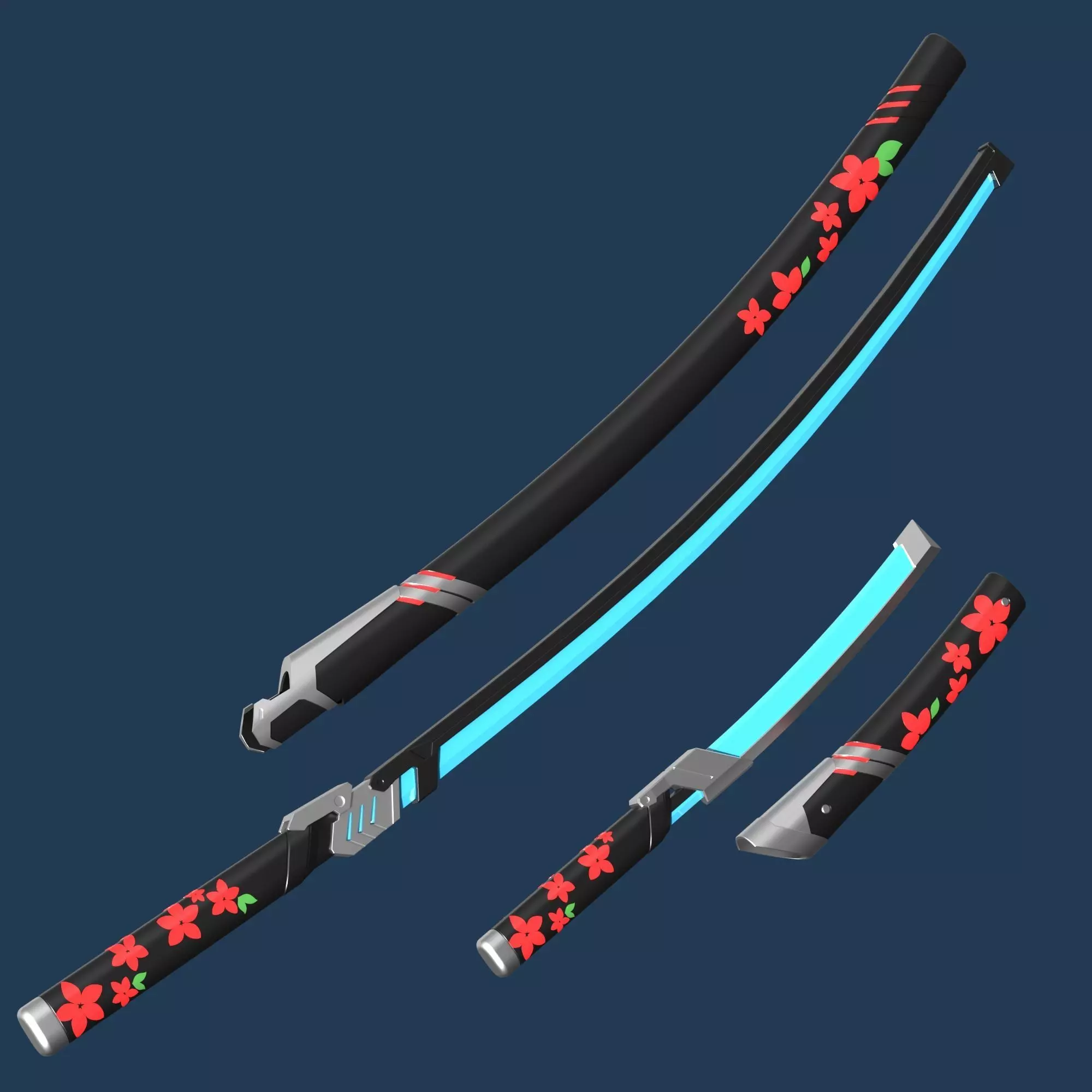 Genji Cyber Demon Katana and Knife - Overwatch 2 - cosplay props 3D print model_0