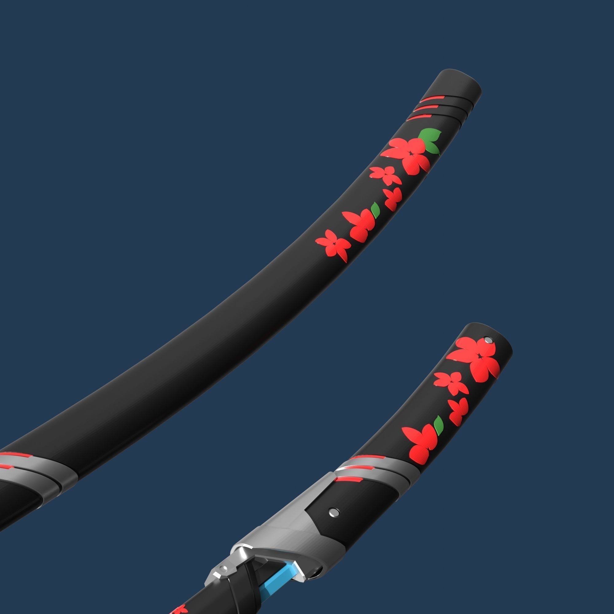 Genji Cyber Demon Katana and Knife - Overwatch 2 - cosplay props 3D print model_4