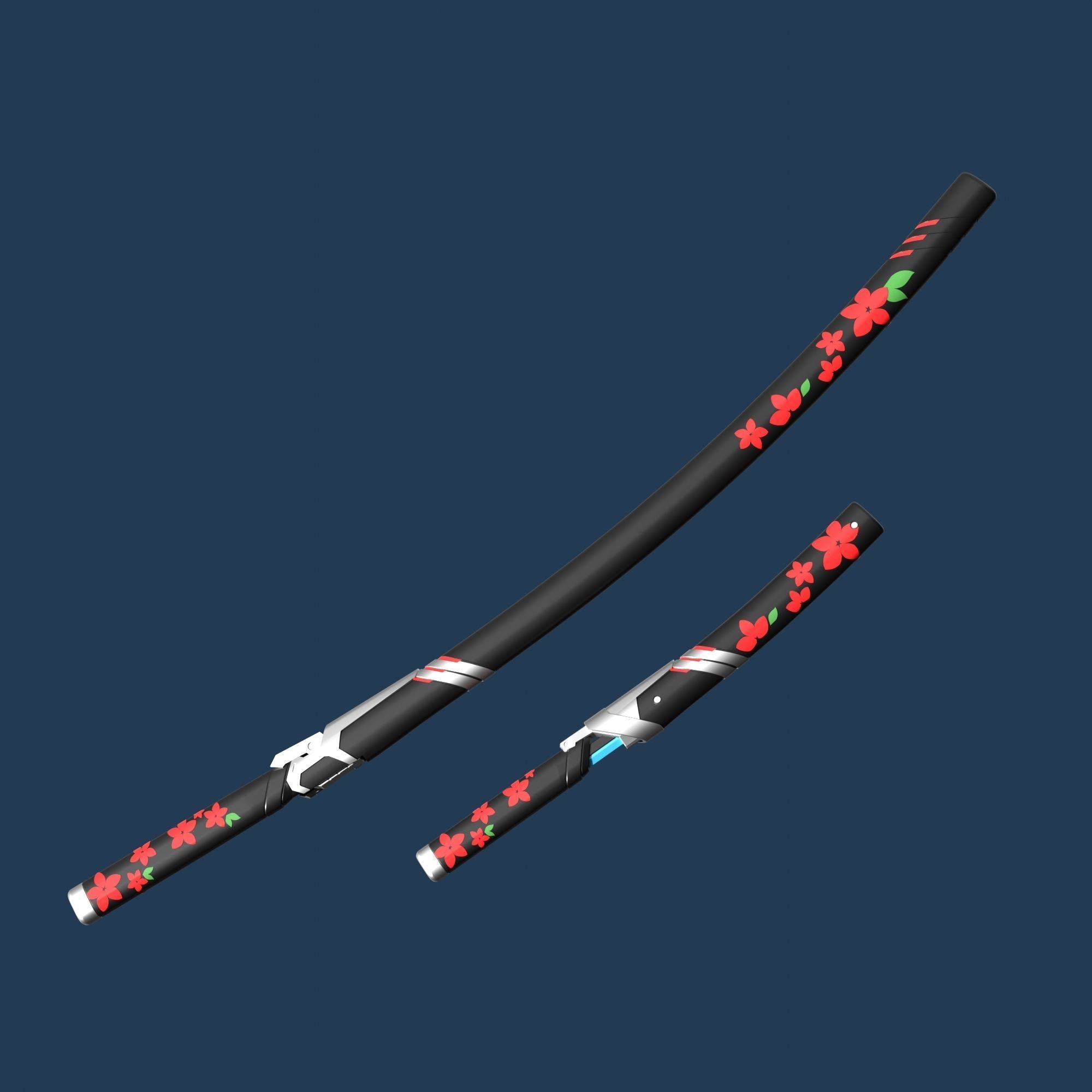 Genji Cyber Demon Katana and Knife - Overwatch 2 - cosplay props 3D print model_1