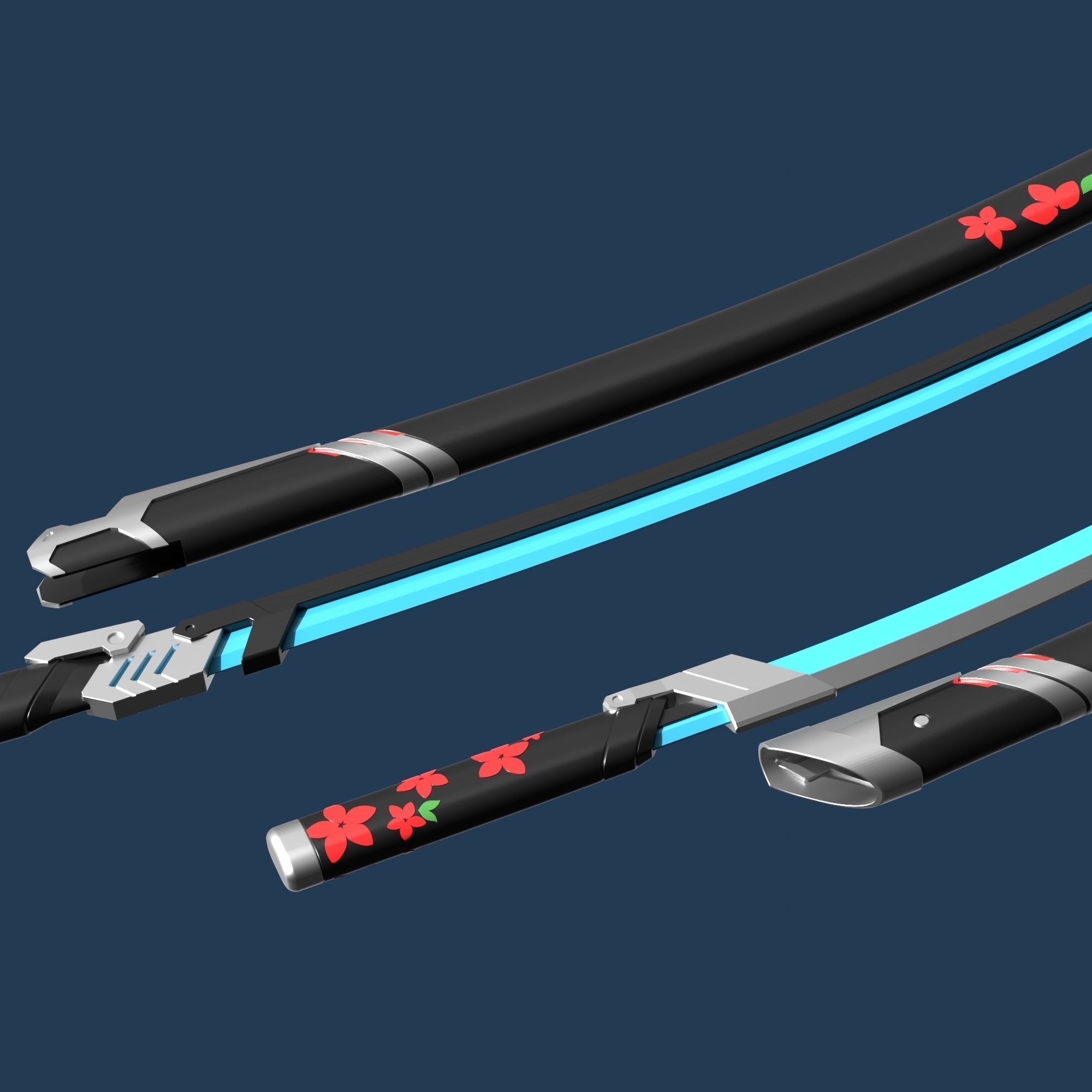 Genji Cyber Demon Katana and Knife - Overwatch 2 - cosplay props 3D print model_5
