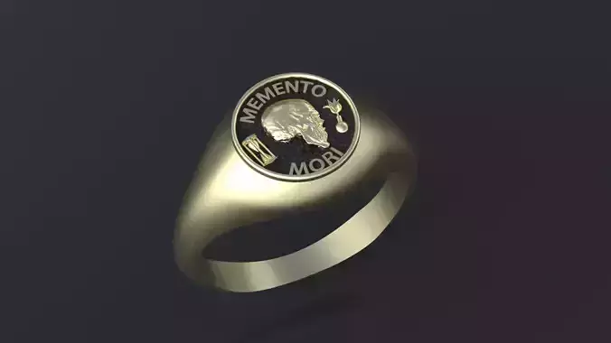 Men ring with the ancient symbols MOMENTO MORI cnc model or 