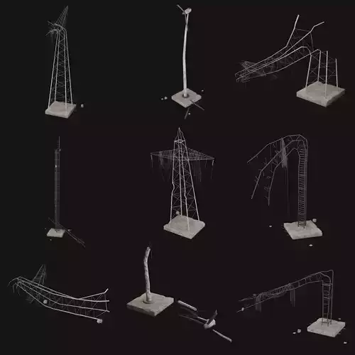POST APO HIGH VOLTAGE TOWERS MAST RUINED CONSTRUCTION COLLECTION Low-poly 3D model