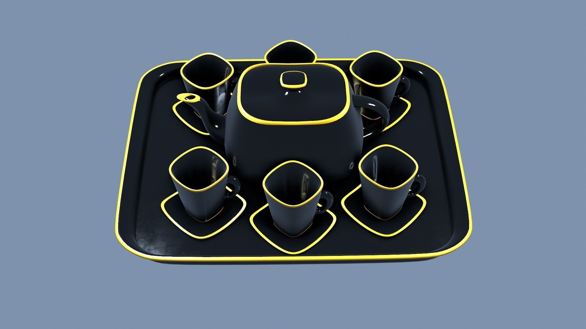 Black Porcelain Tea Set 3D model_34