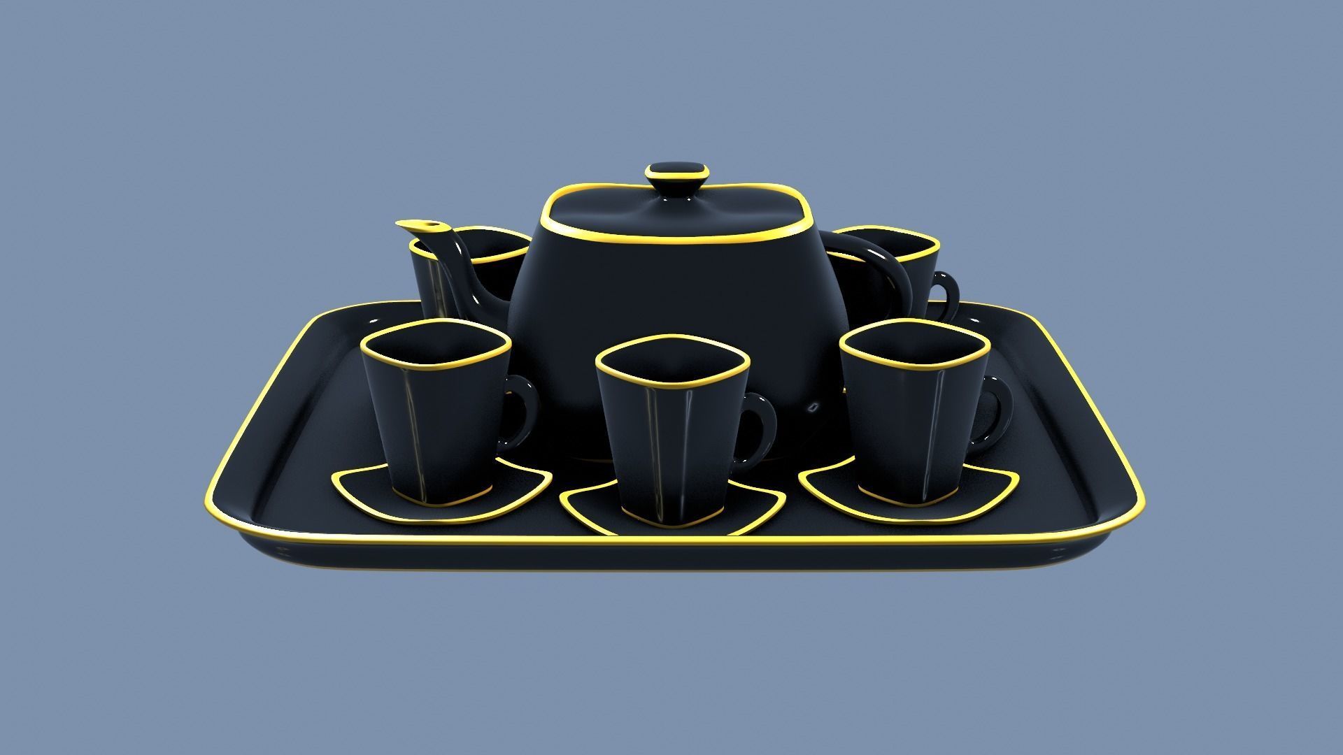 Black Porcelain Tea Set 3D model_6