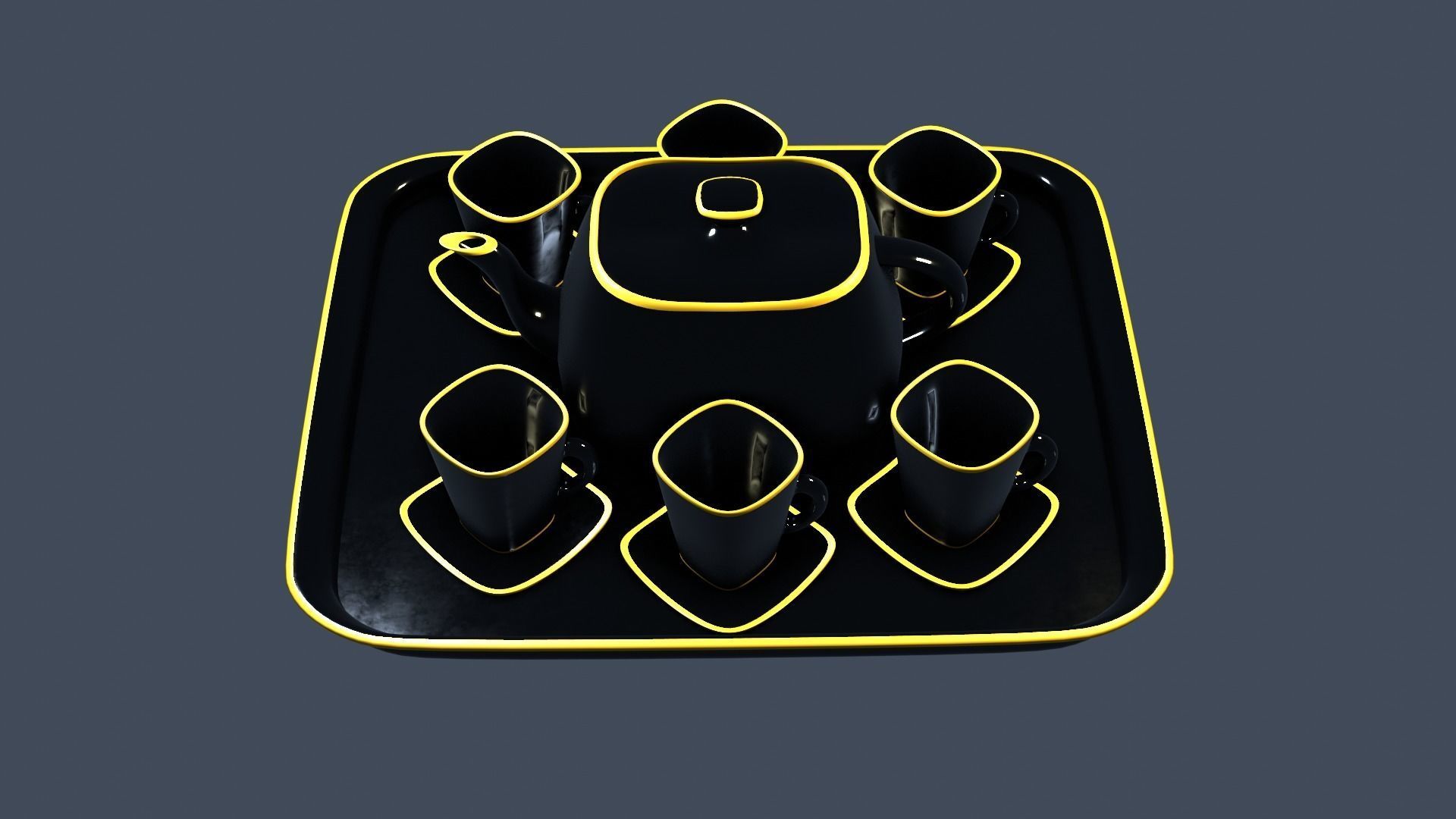 Black Porcelain Tea Set 3D model_35