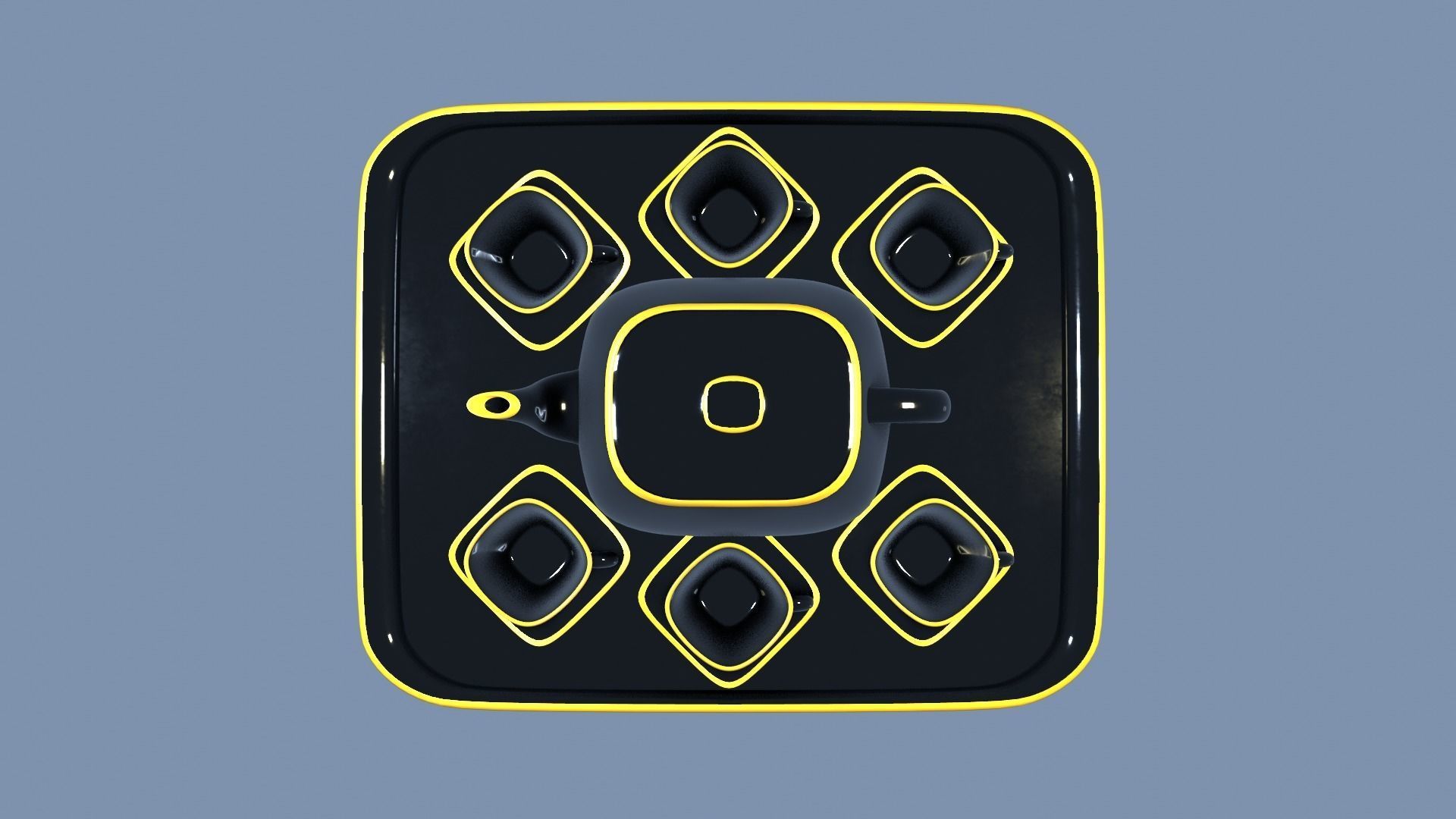 Black Porcelain Tea Set 3D model_15