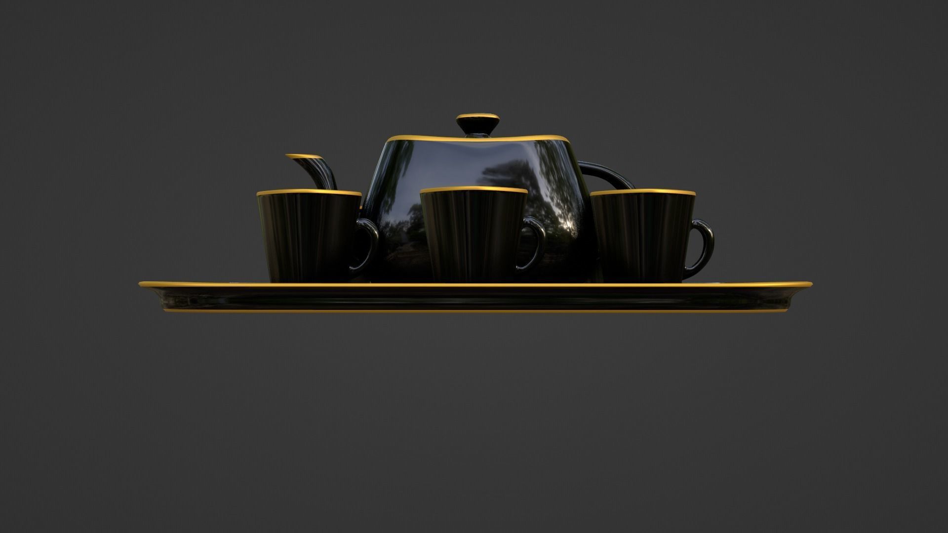 Black Porcelain Tea Set 3D model_8