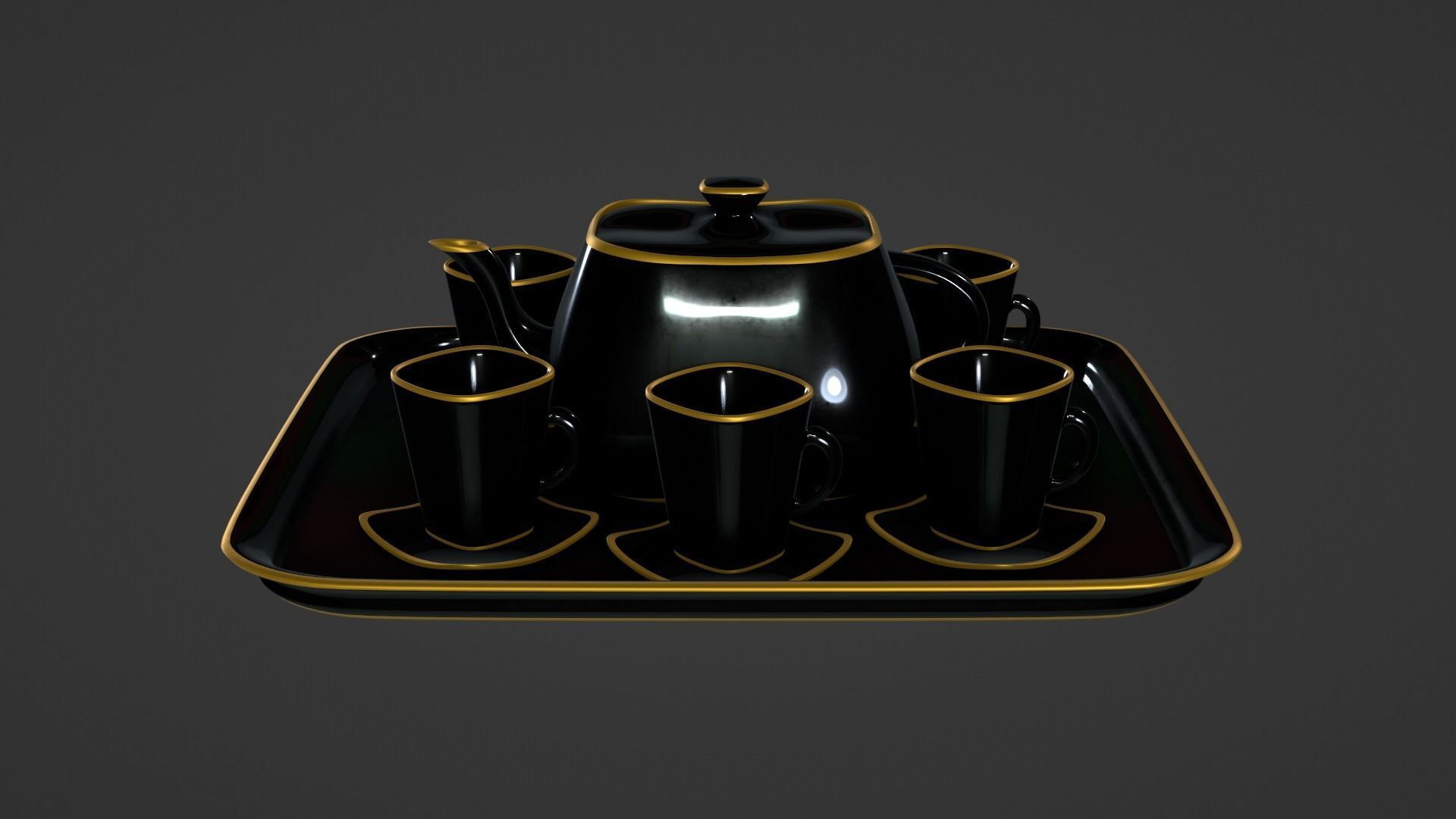Black Porcelain Tea Set 3D model_4