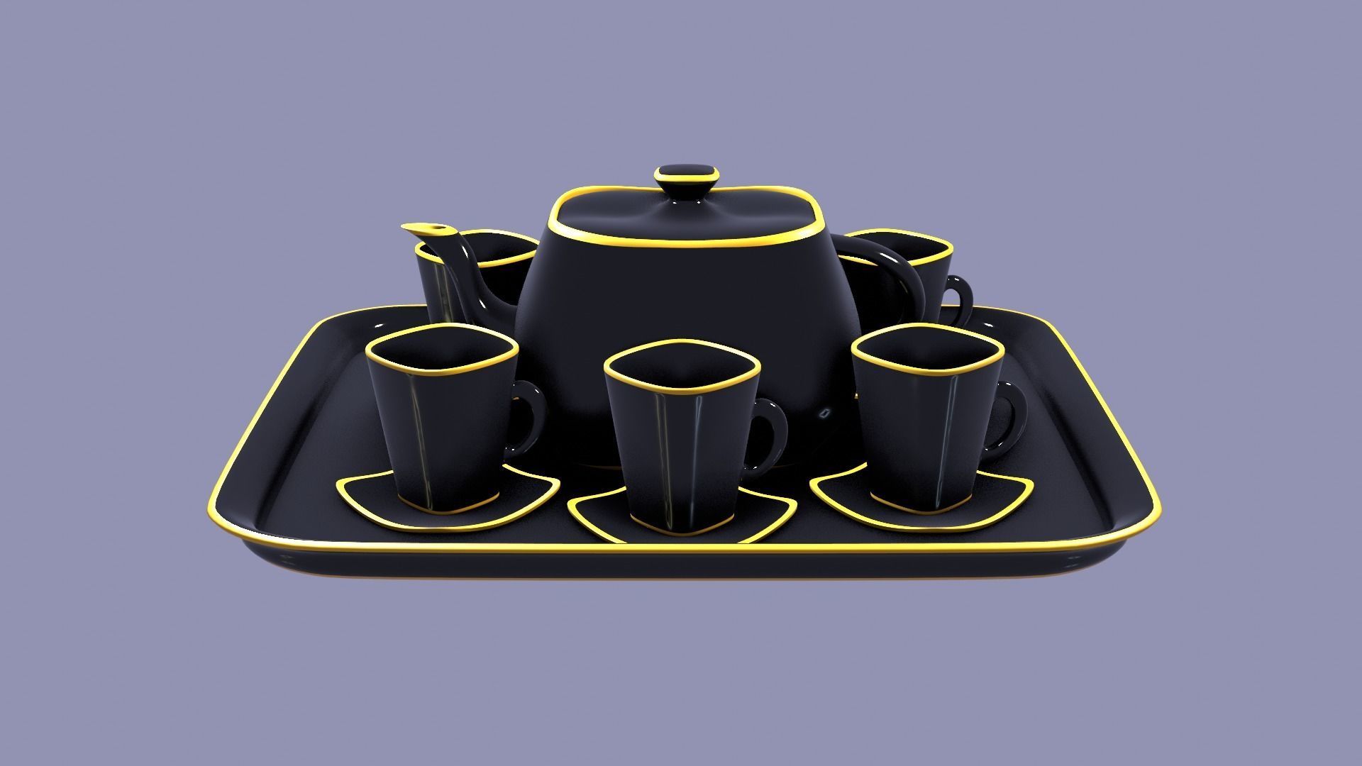 Black Porcelain Tea Set 3D model_5