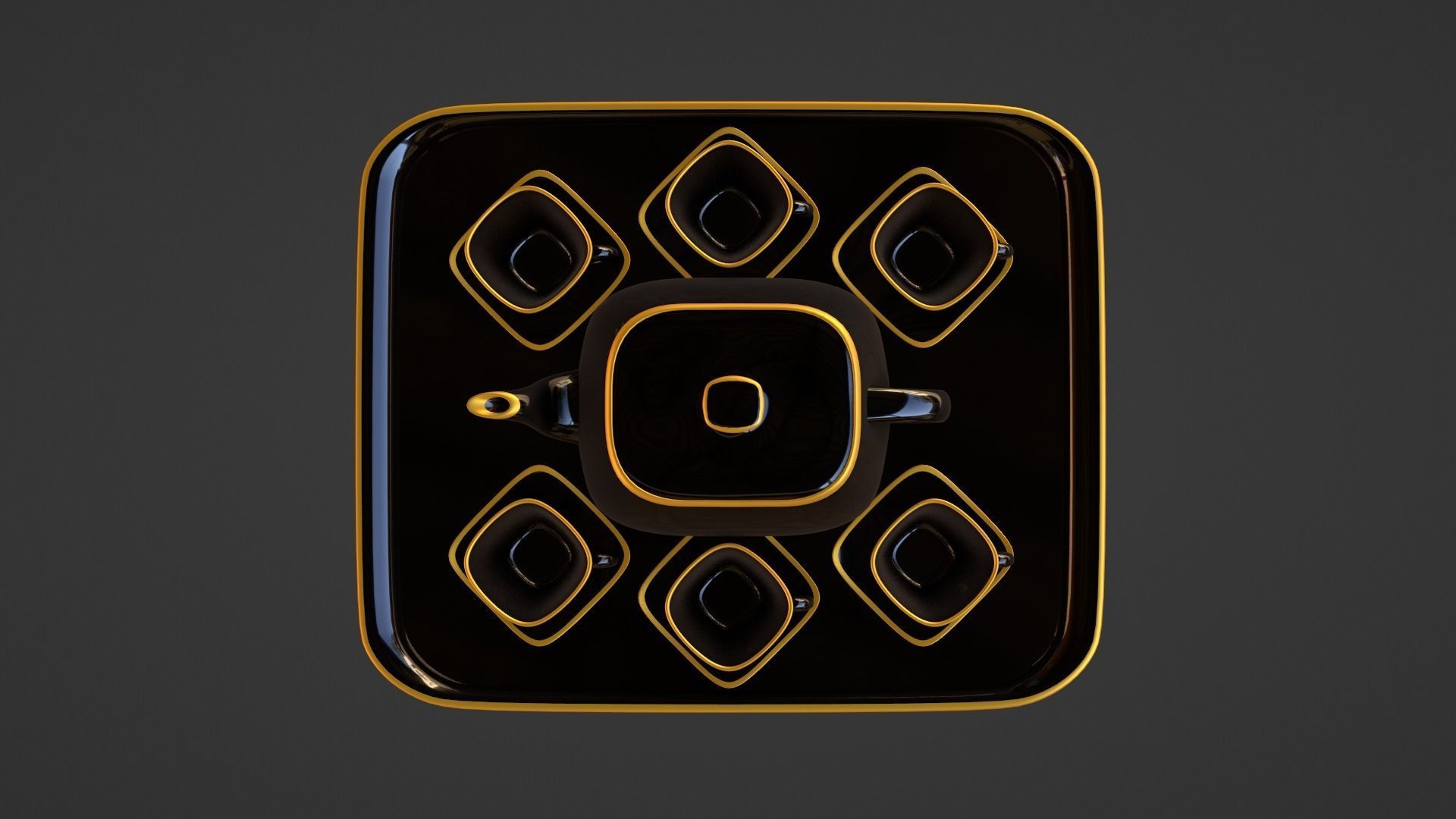 Black Porcelain Tea Set 3D model_14