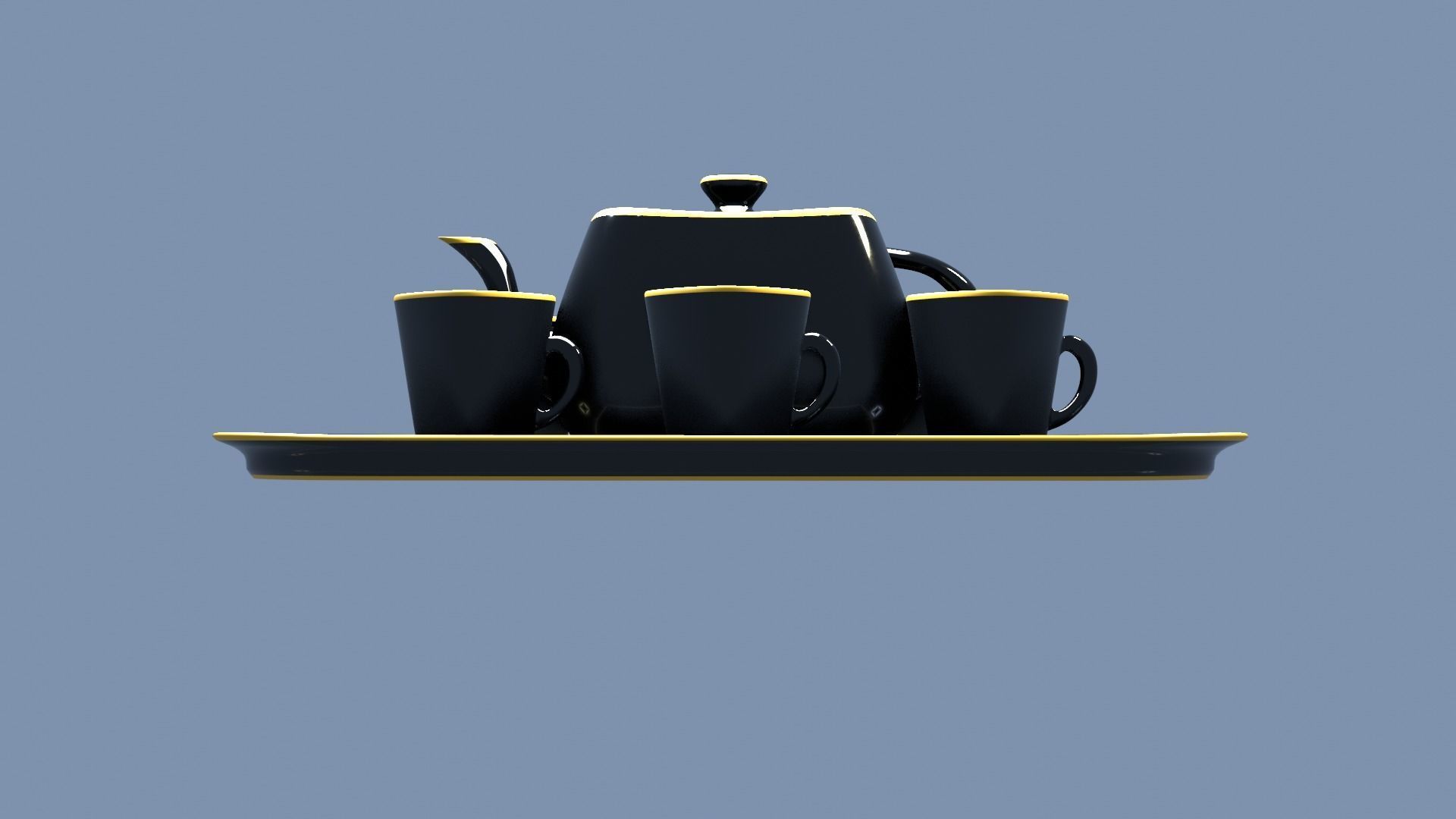 Black Porcelain Tea Set 3D model_9
