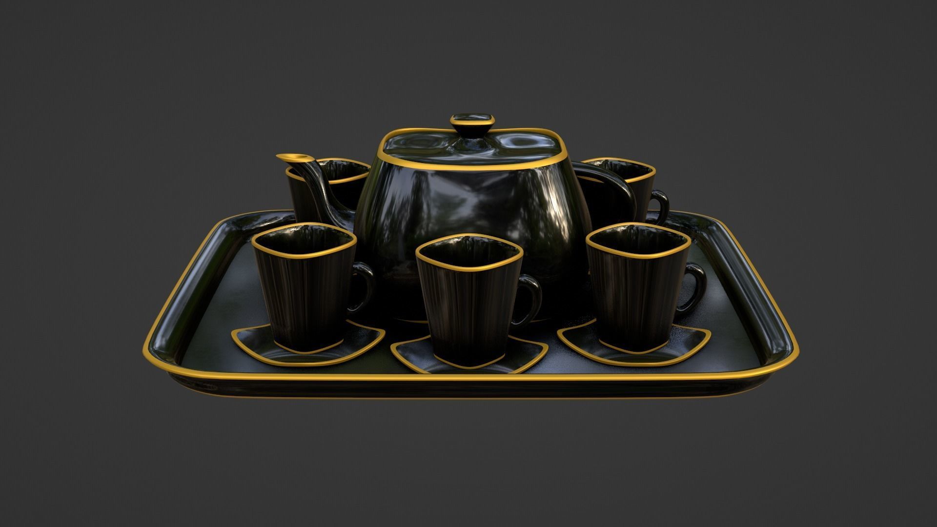 Black Porcelain Tea Set 3D model_3