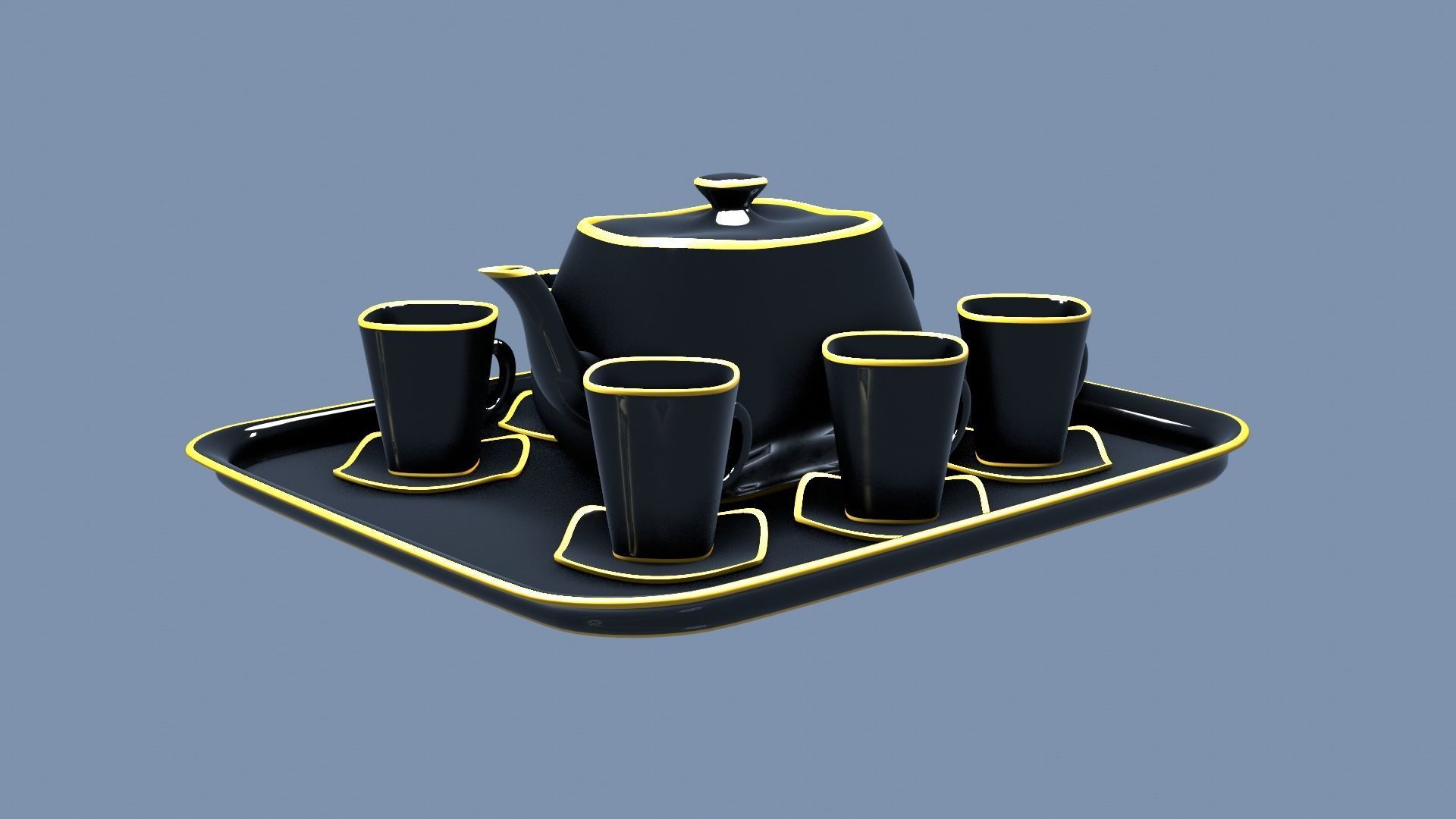 Black Porcelain Tea Set 3D model_12