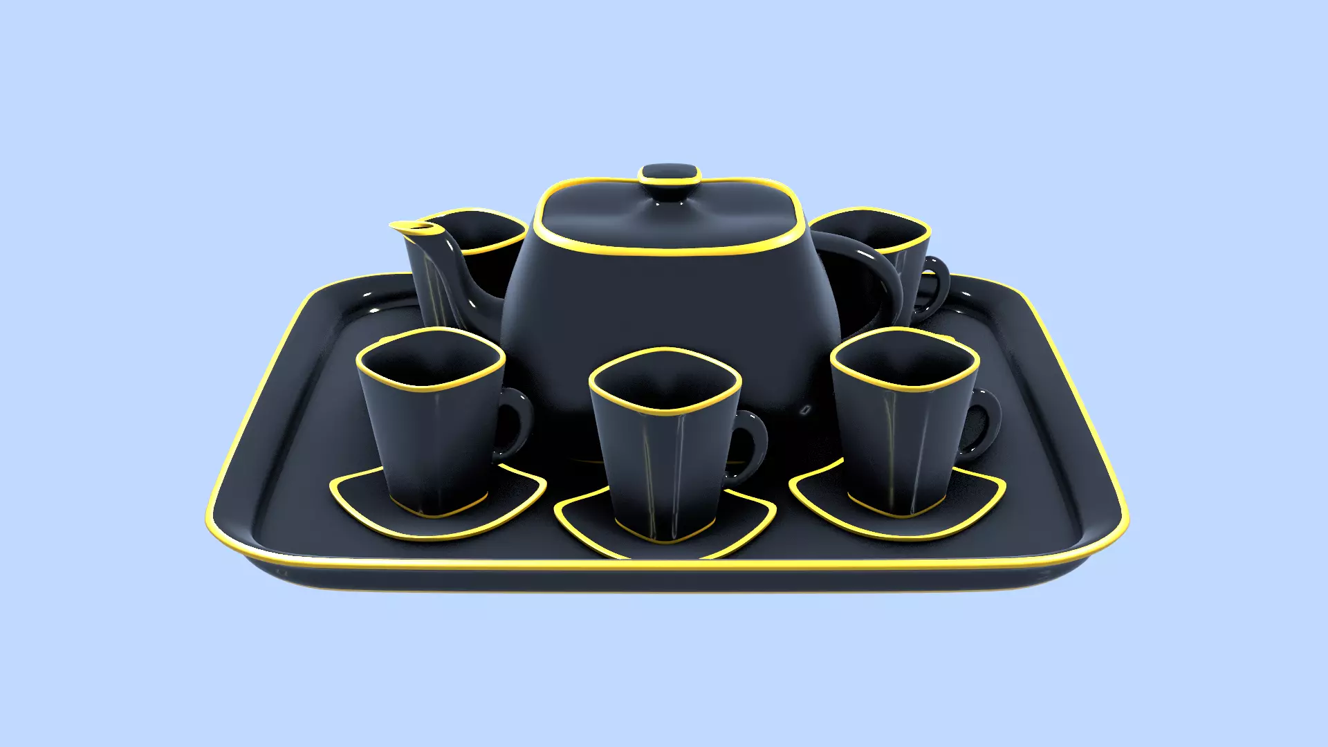 Black Porcelain Tea Set 3D model_0