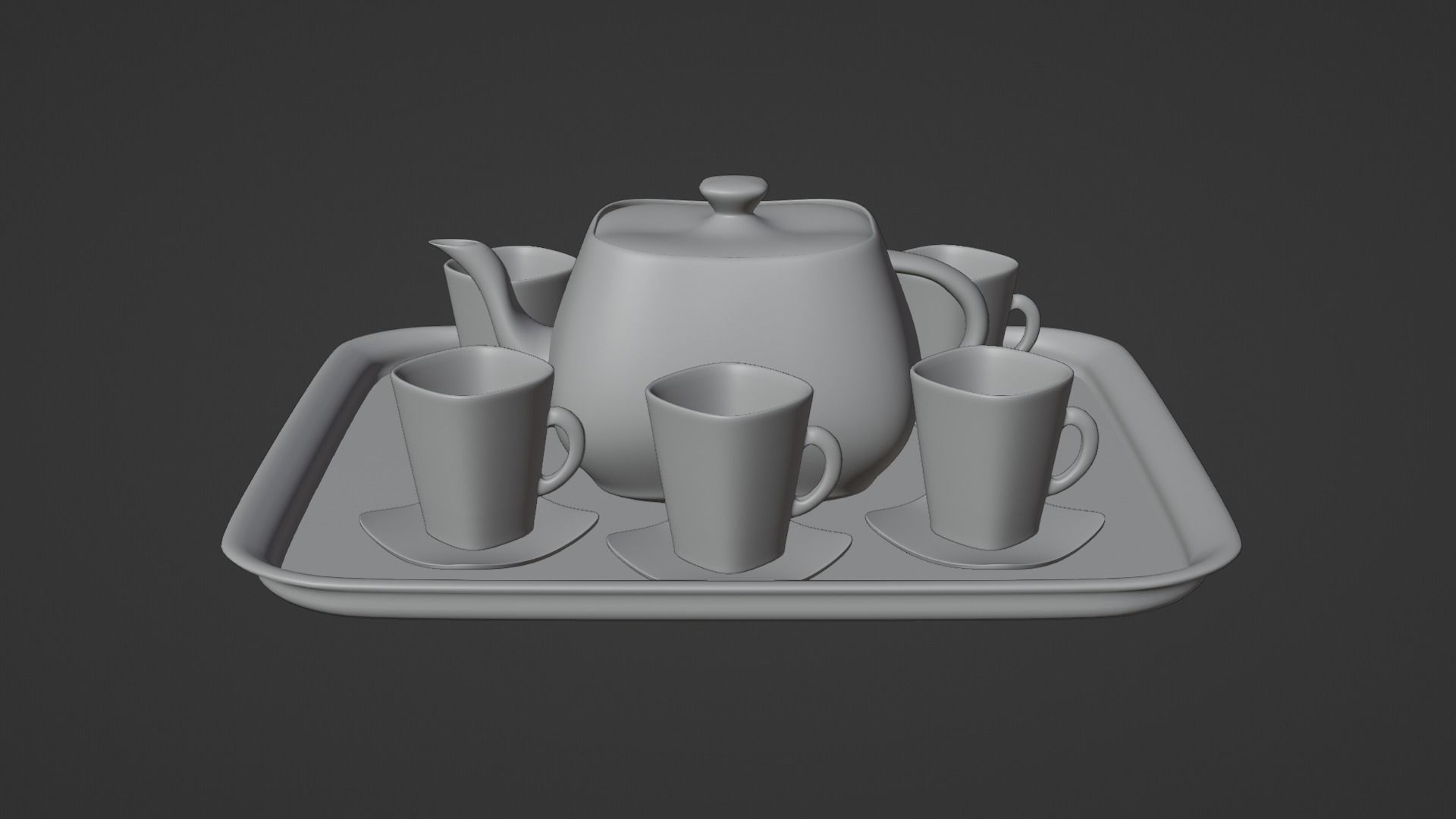 Black Porcelain Tea Set 3D model_2