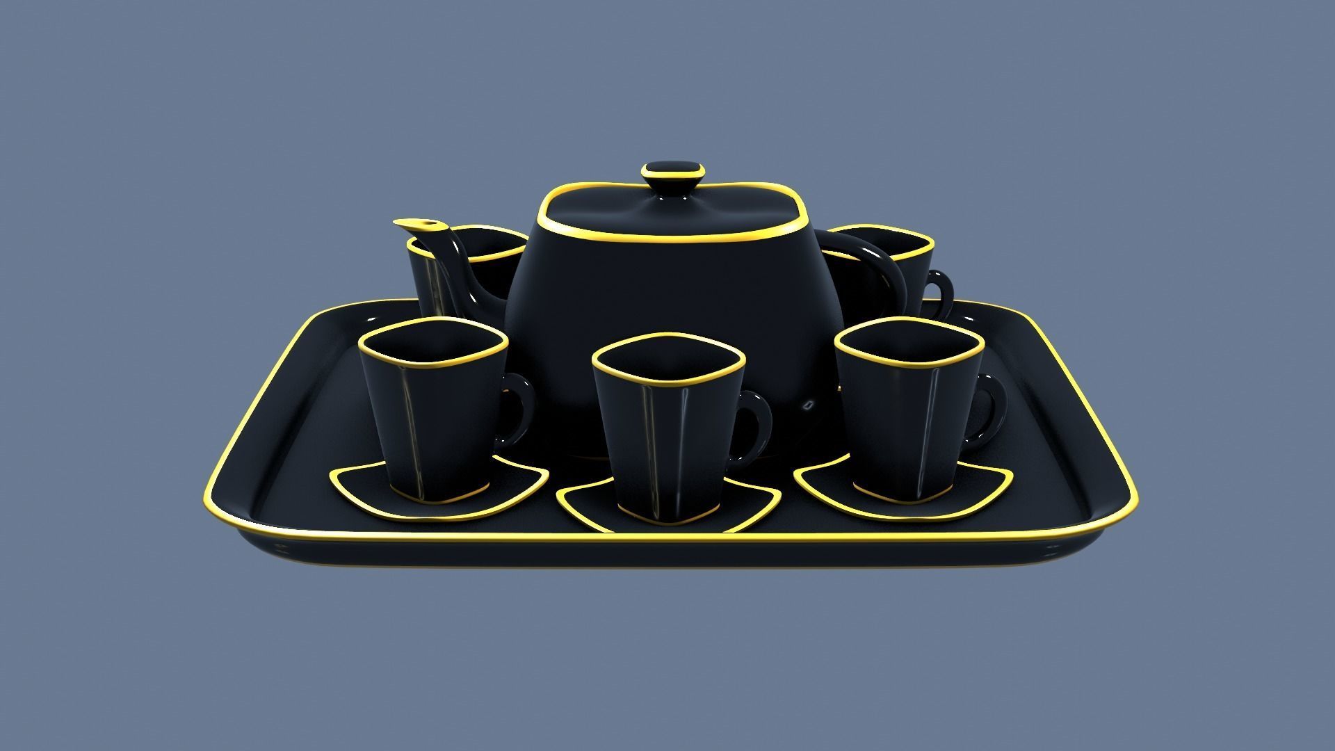 Black Porcelain Tea Set 3D model_36